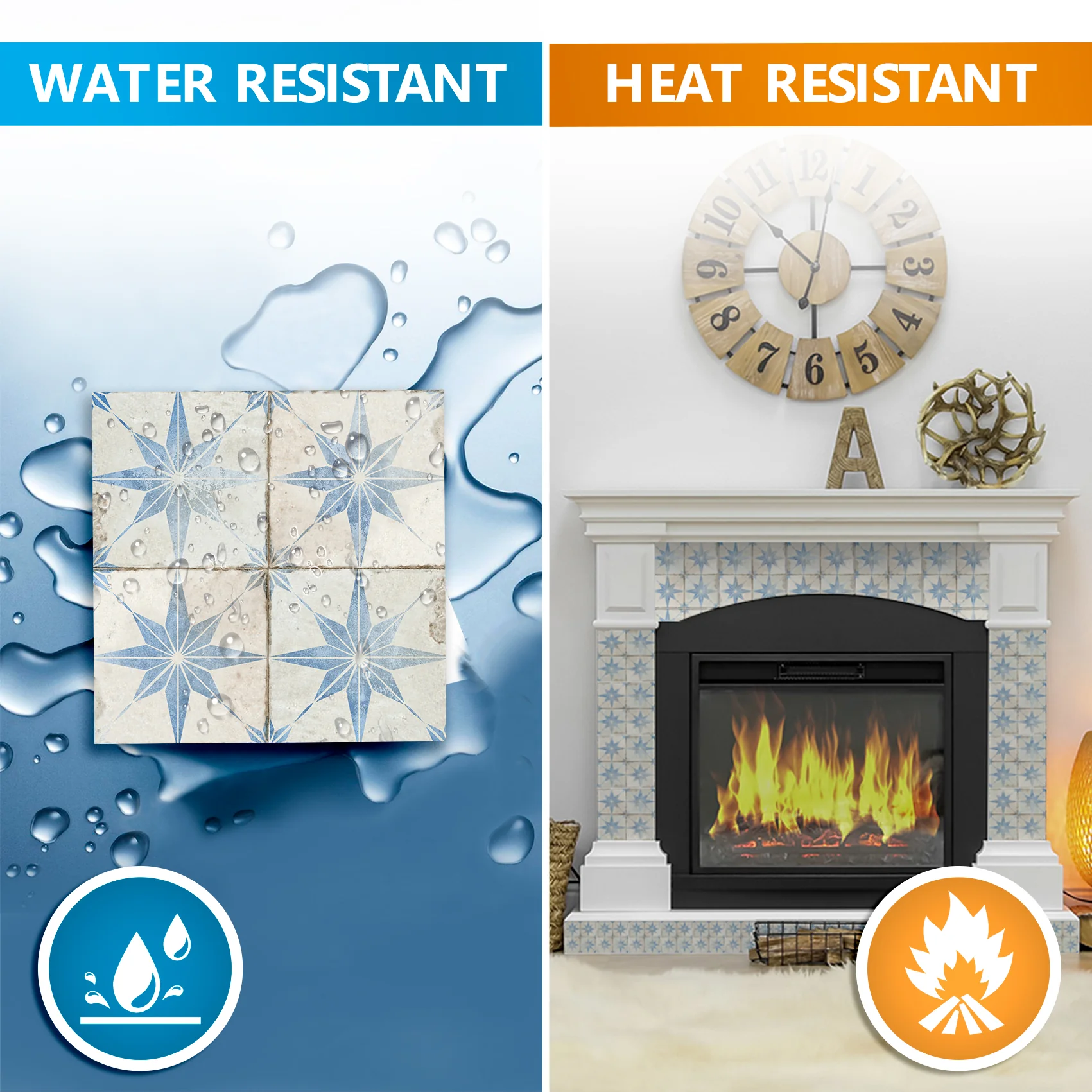 Faded light Blue Star shaped tile stickers vintage design durable stickers Model - R5 - Image 9