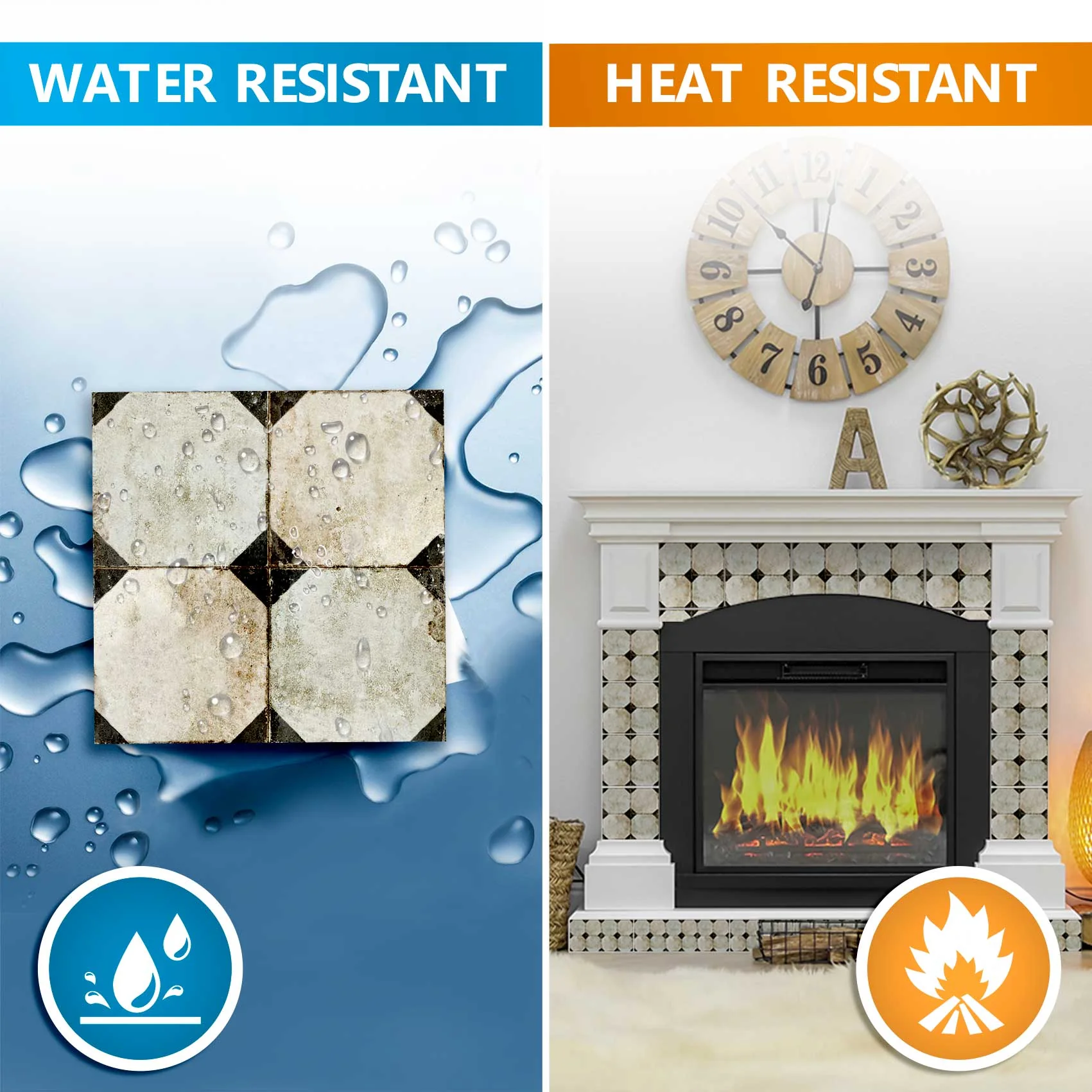 Vintage Black and White Tile Stickers heat proof kitchen backsplash Model - R27 - Image 9