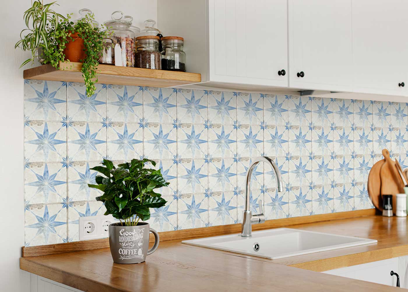 Blue vintage faded Star decorative wall design removable tile stickers for renters Model - R15 - Image 4