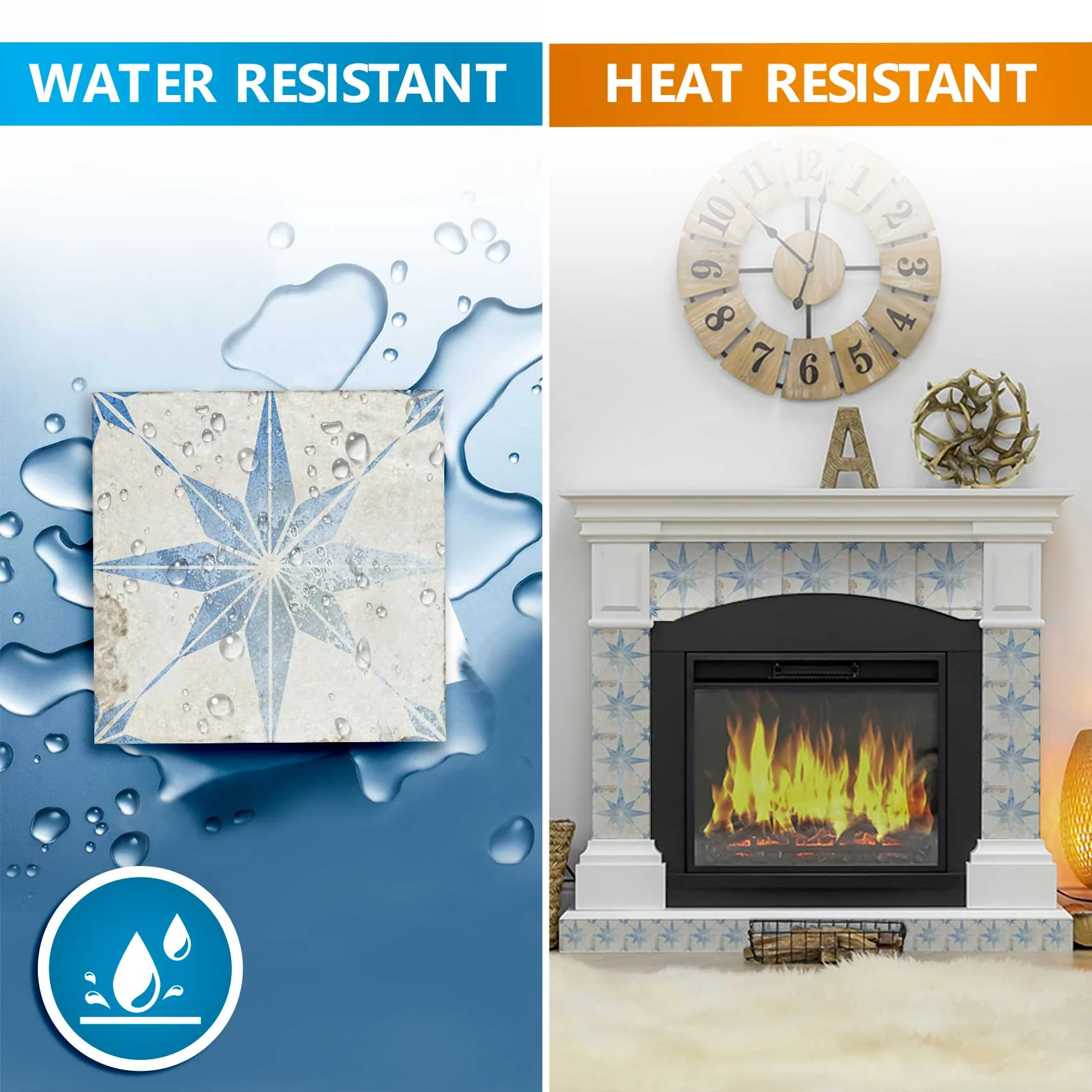 Blue vintage faded Star decorative wall design removable tile stickers for renters Model - R15 - Image 8