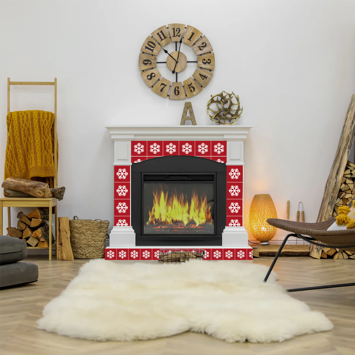 Special Deal 4x4-Inch / 10x10-Cm Red Christmas Snowflake Tile Stickers Model - CN03 - Image 5