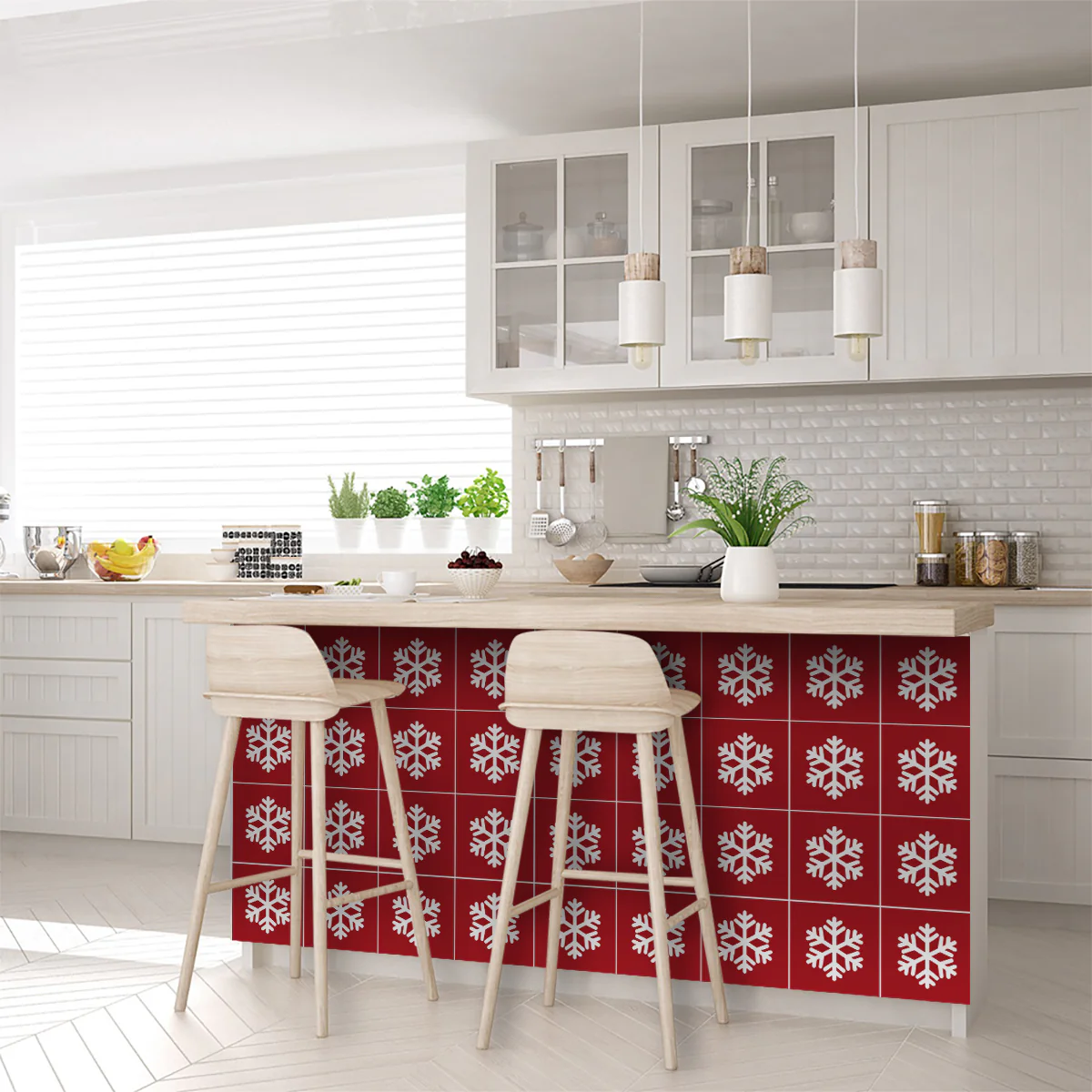 Special Deal 4x4-Inch / 10x10-Cm Red Christmas Snowflake Tile Stickers Model - CN03 - Image 6