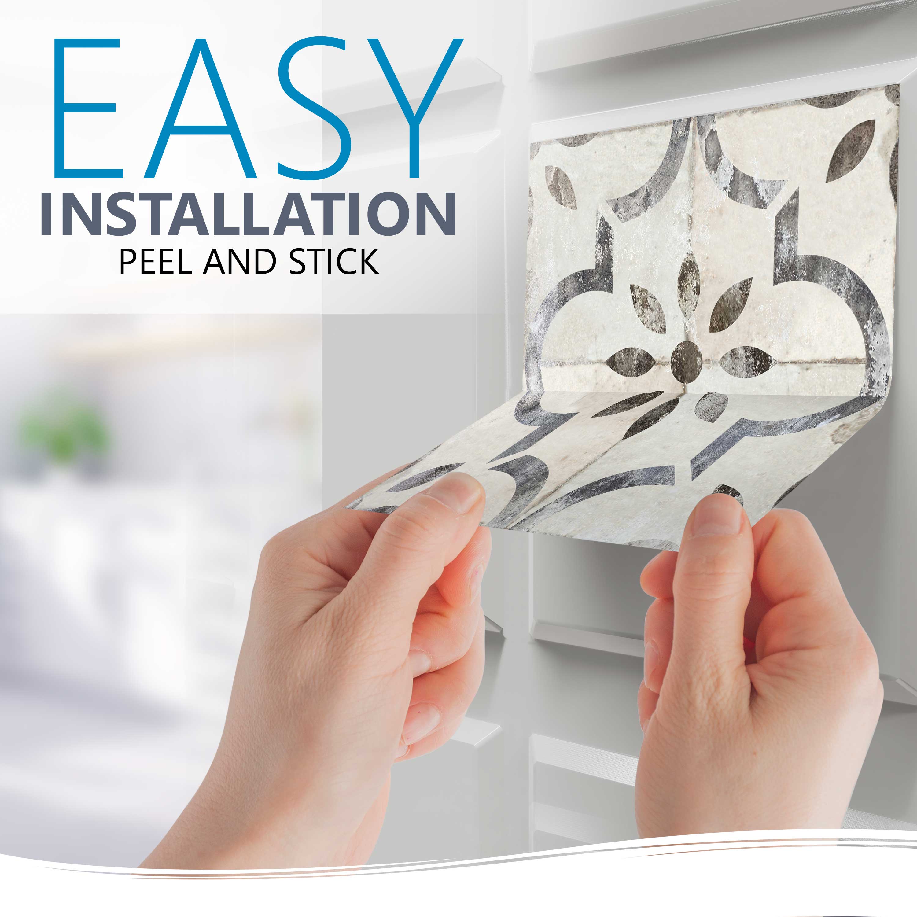 Gray Vintage pattern Removable Tile Stickers Rustic home background Model - R21 - Image 9