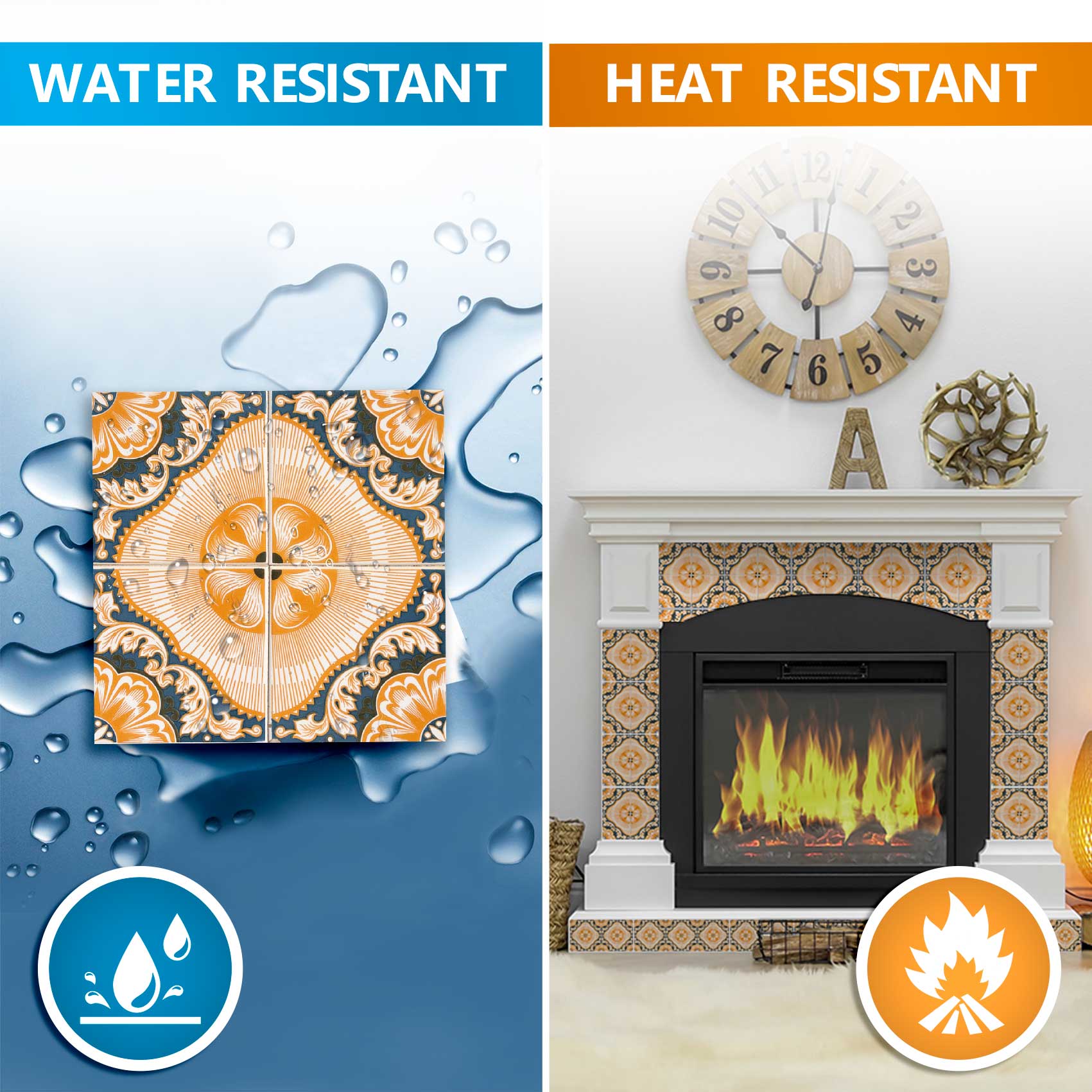 Orange Spanish backsplash Easy-to-Install Peel and stick tile stickers Model - H1 - Image 9